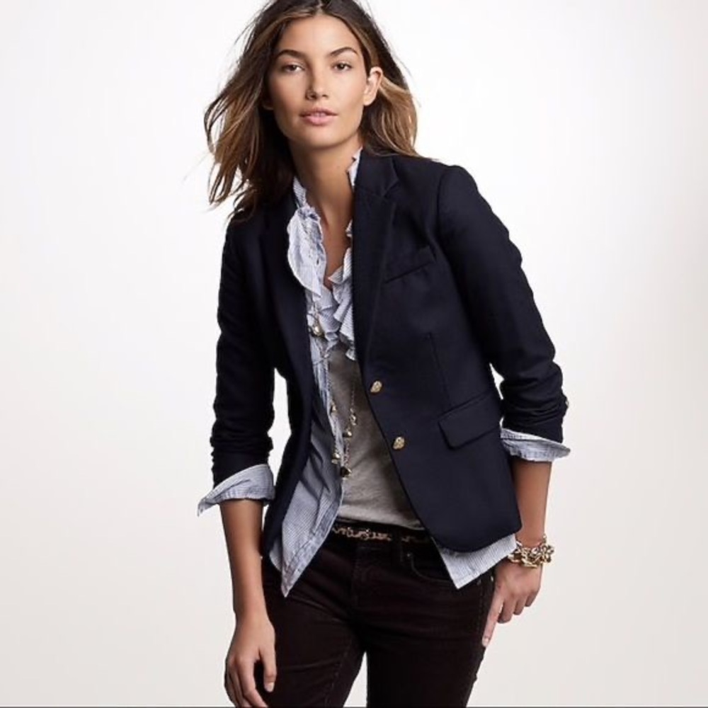J Crew Navy Satin Lined Size 2 Schoolboy Blazer